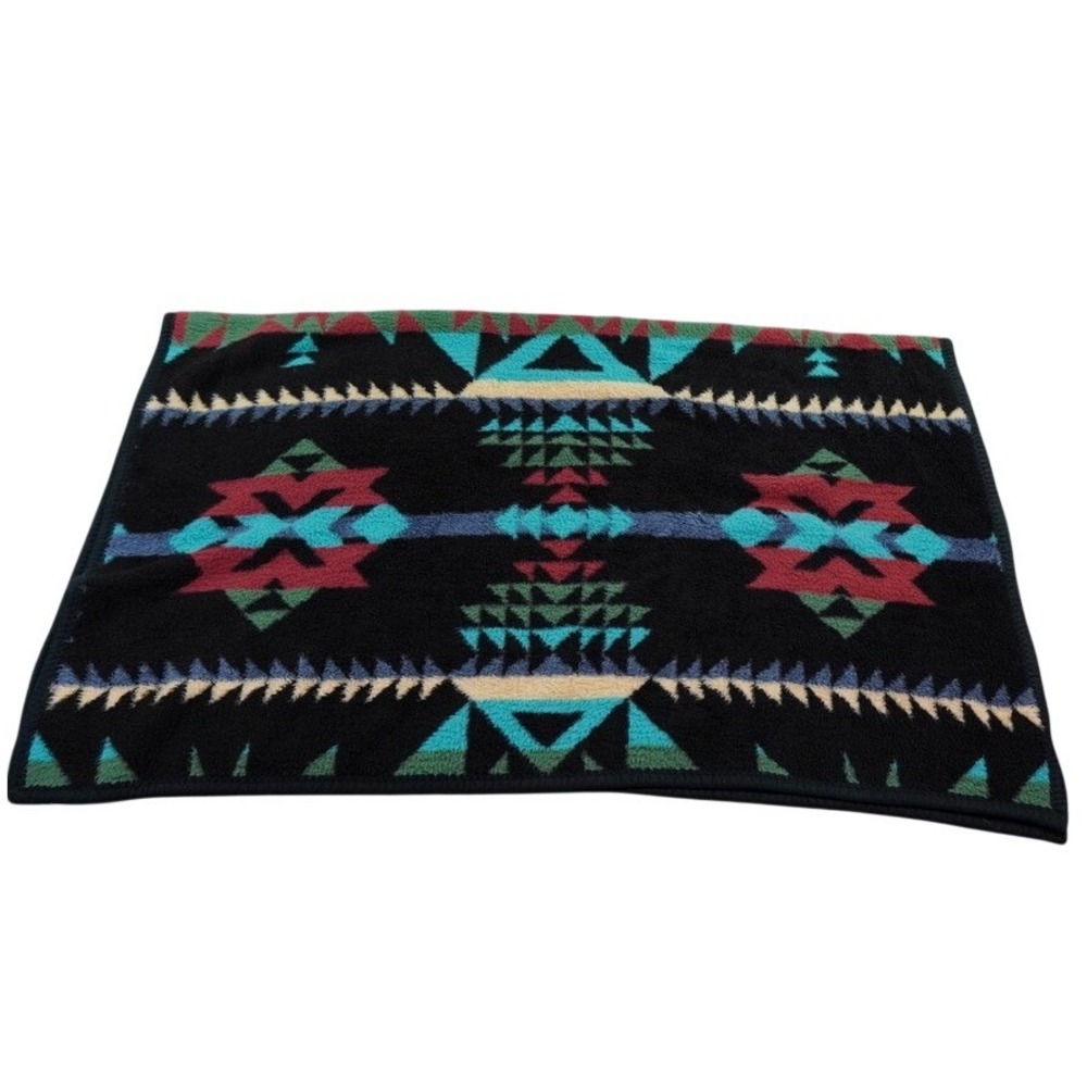 VTG Crown Crafts Dinarsu Southwestern Throw Blanket Black Red Turquoise 60x50